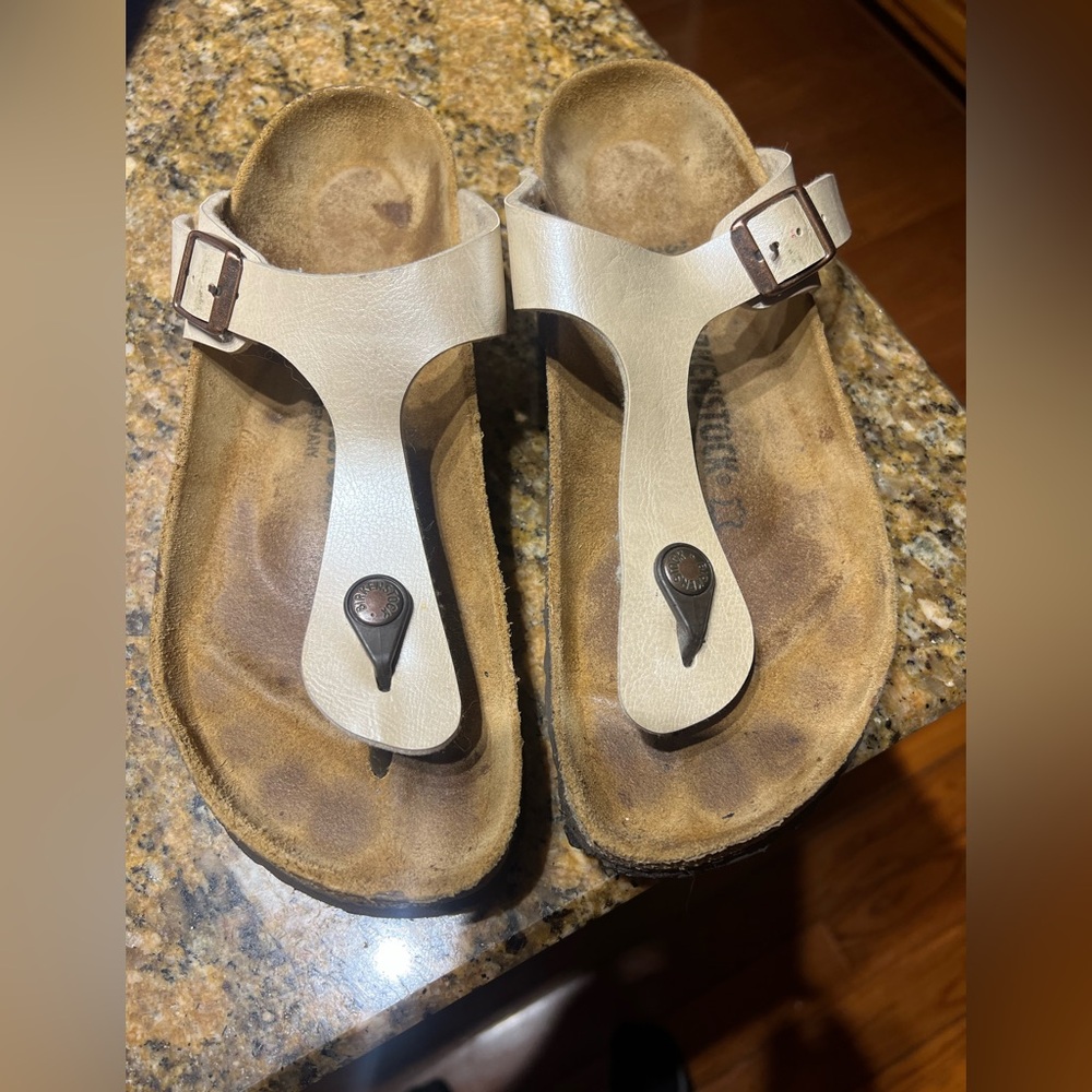Birkenstock Cream and Brown Sandals